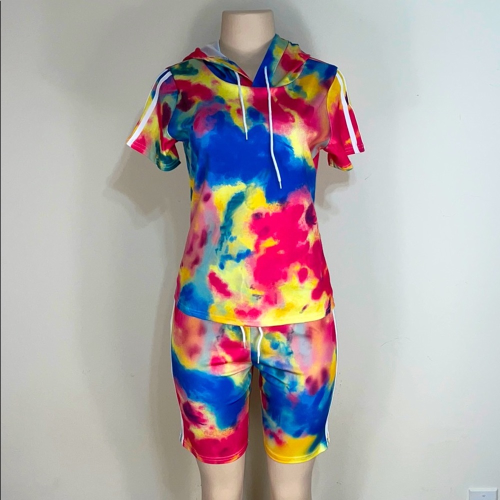 Tie Dye Hoodie Shorts Track Jumpsuit Jogging Set